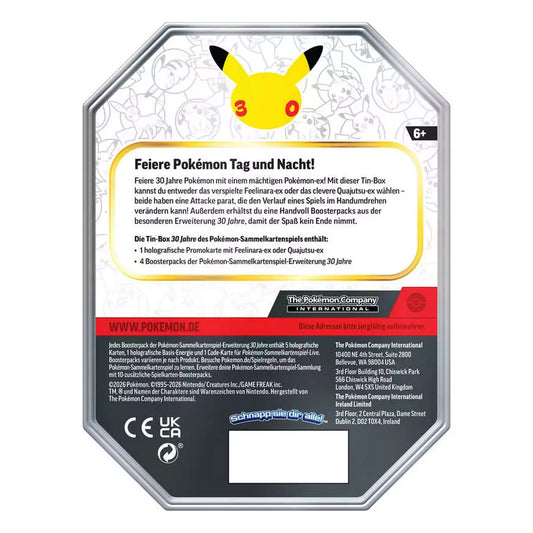 Pokémon 30 Jahre Tin Box Tag – Verpackungsansicht Deutsch