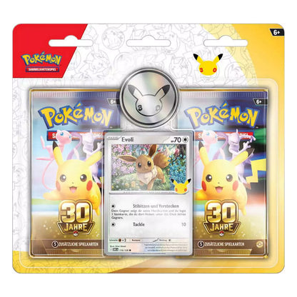 Pokémon 30 Jahre 2er-Pack-Blister Deutsch – Evoli Promokarte und 2 Boosterpacks