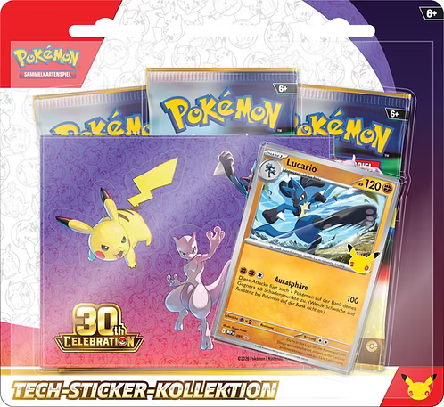 Pokémon 30 Jahre Tech Sticker Kollektion Deutsch – Lucario oder Alola-Kokowei zufällig