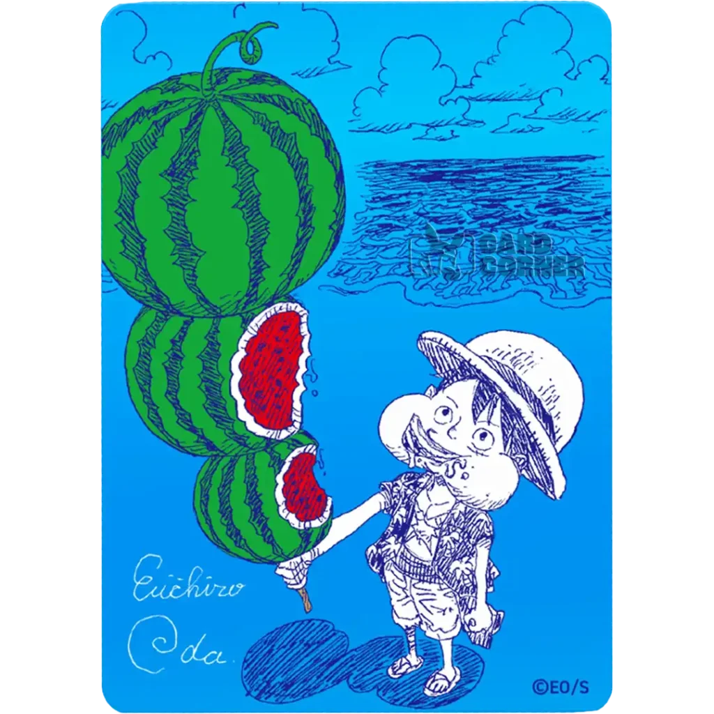 One Piece NatsuComi 2026 Promo Watermelon Luffy – Kartenansicht Metallic Foil – JustNerdsTCG