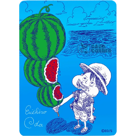 One Piece NatsuComi 2026 Promo Watermelon Luffy – Kartenansicht Metallic Foil – JustNerdsTCG