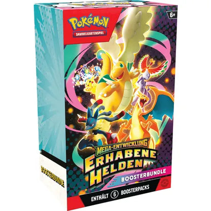 Pokémon Mega-Entwicklung Erhabene Helden Booster Bundle – Frontansicht Deutsch – JustNerdsTCG